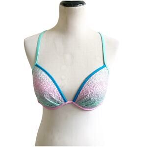 Victorias Secret Bikini Top 36C Getaway Halter Ombré Lace Blue Purple Lined